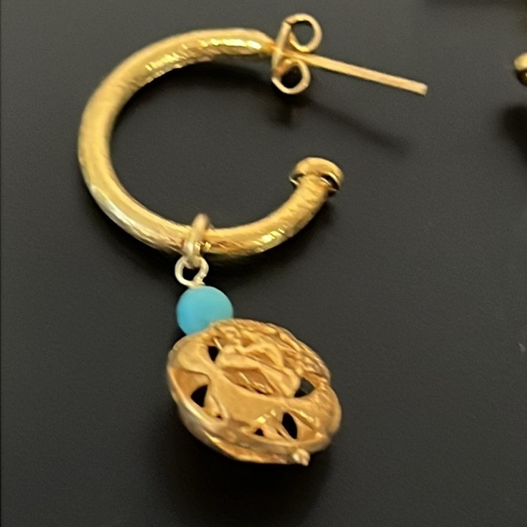 Azaara Gold & Turquoise drop hoop dangle earrings High Quality - Picture 4 of 6